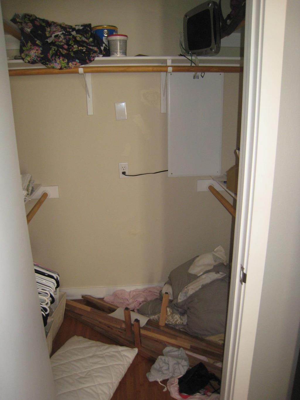 The walk-in closet in the master bedroom was rarely used and contained a