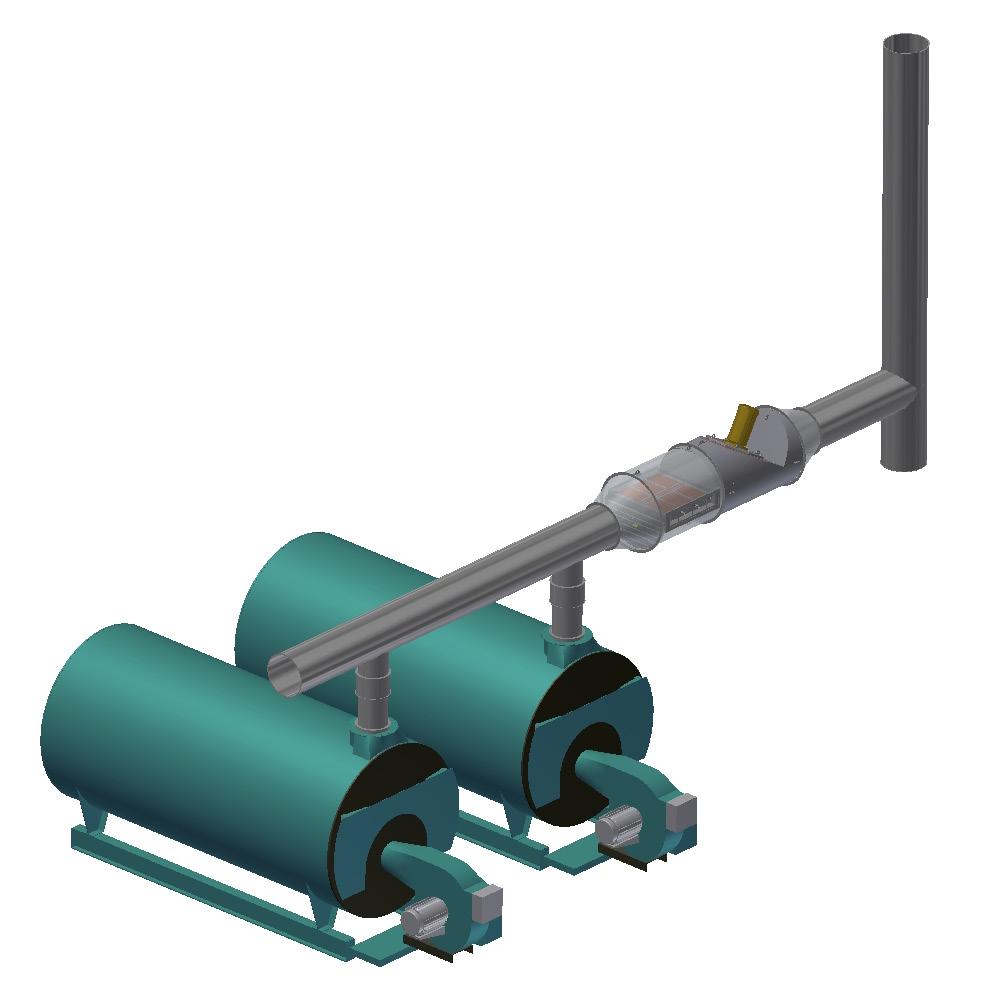 The VHX System is shown installed inline in the vertical section but can be installed in the horizontal section. System with an existing forced draft boiler and an atmospheric appliance.