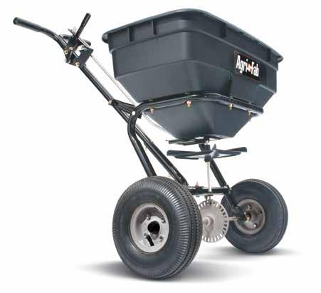 Spreaders 100 lb. / 45 kg. Push Spreader Model 45-0214 Coverage 100 lb. / 45 kg. capacity covers about 1/3 acre (17,500 sq. ft. / 1,626 sq. m.).