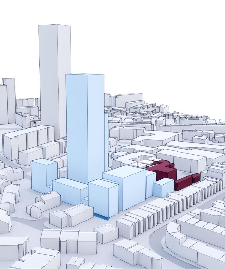 PREFERRED APPROACH Initial massing - + Perimeter buildings reduced in height relate more to the existing context and have less impact on neighbouring properties Relocation of mass from perimeter