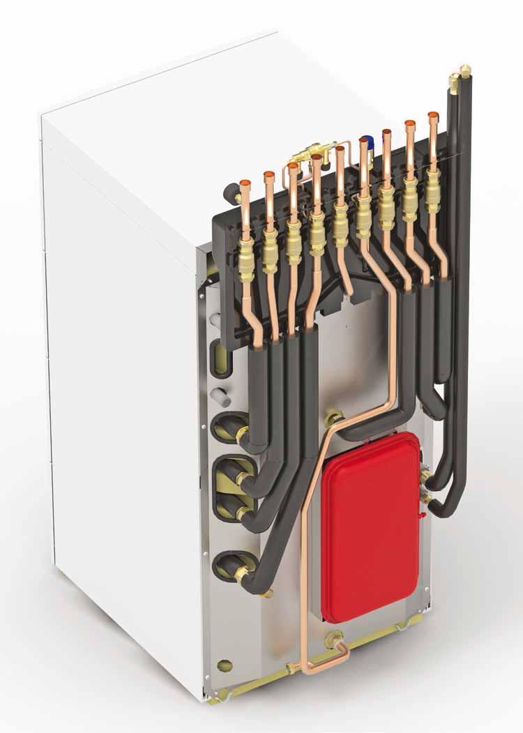 the MIV-3 to a DHW calorifier (length: 120 mm). SPECIFIC OPTIONS FOR AWHP...-4 Basic hydraulic connection board - Package EH0 Connection board insulated wall mounted.