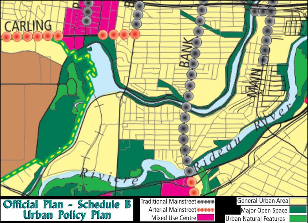 5 CITY OF OTTAWA OFFICIAL PLAN Schedule B of the City of Ottawa Official Plan designates the site at 1040 Bank Street as Traditional Mainstreet, as shown in Figure 31.