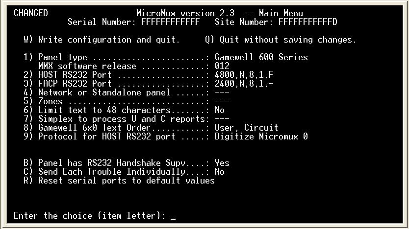 Setting up a MicroMux Figure 5-7, Programming screen for Gamewell 600 Series Fire Panel The MicroMux uses the following interface connections when monitoring a Gamewell 600 Series Fire Panel: Table