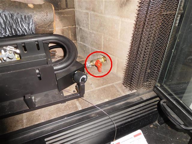 The gas shut off was located to the right of the unit. The shut-off is red knob and is currently pictured in the "OFF" position. 8.