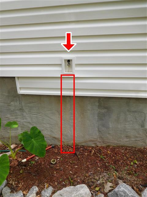 exits the side of home horizontally and terminates well above the ground.