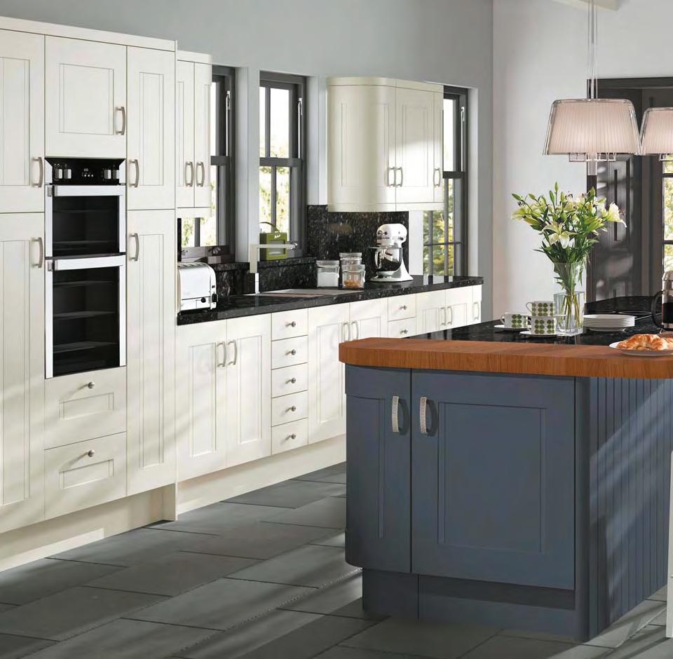 Kitchen storage can be maximised with tall wall units, which accentuate the height of the room, while the U-shape enables you to achieve the perfect working triangle with cooker, sink and fridge on