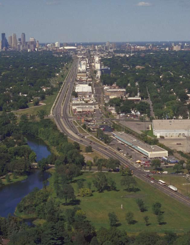 A birds eye view of the corridor looking north from Minnehaha Parkway