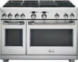 36-3/4" H x 28-1/4" D ZGU484NGPSS (natural gas) ZGU484LGPSS (liquid propane) 48" professional rangetop with four gas burners, a grill and a griddle 47-7/8" W x 8-1/2" H x 27-1/2" D of GE