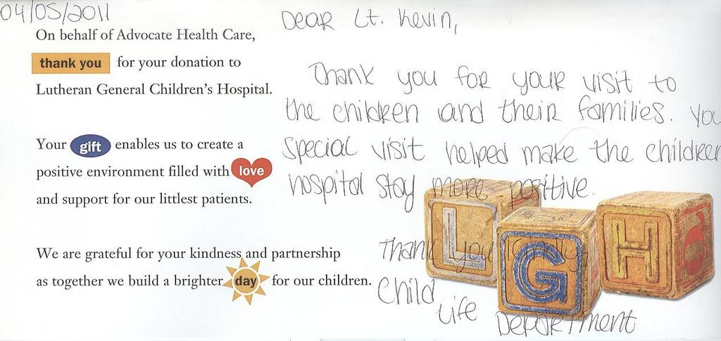 The thank you cards above, along with pictures attached on the following page,