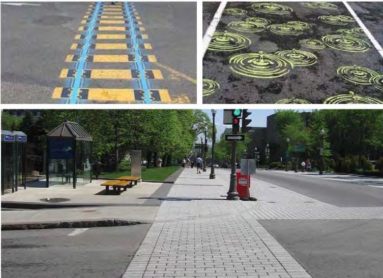Additional mid-block pedestrian signals and courtesy crossings with specialized markings and signage should be considered within the Community Core; and, Within the focal area, opportunities to
