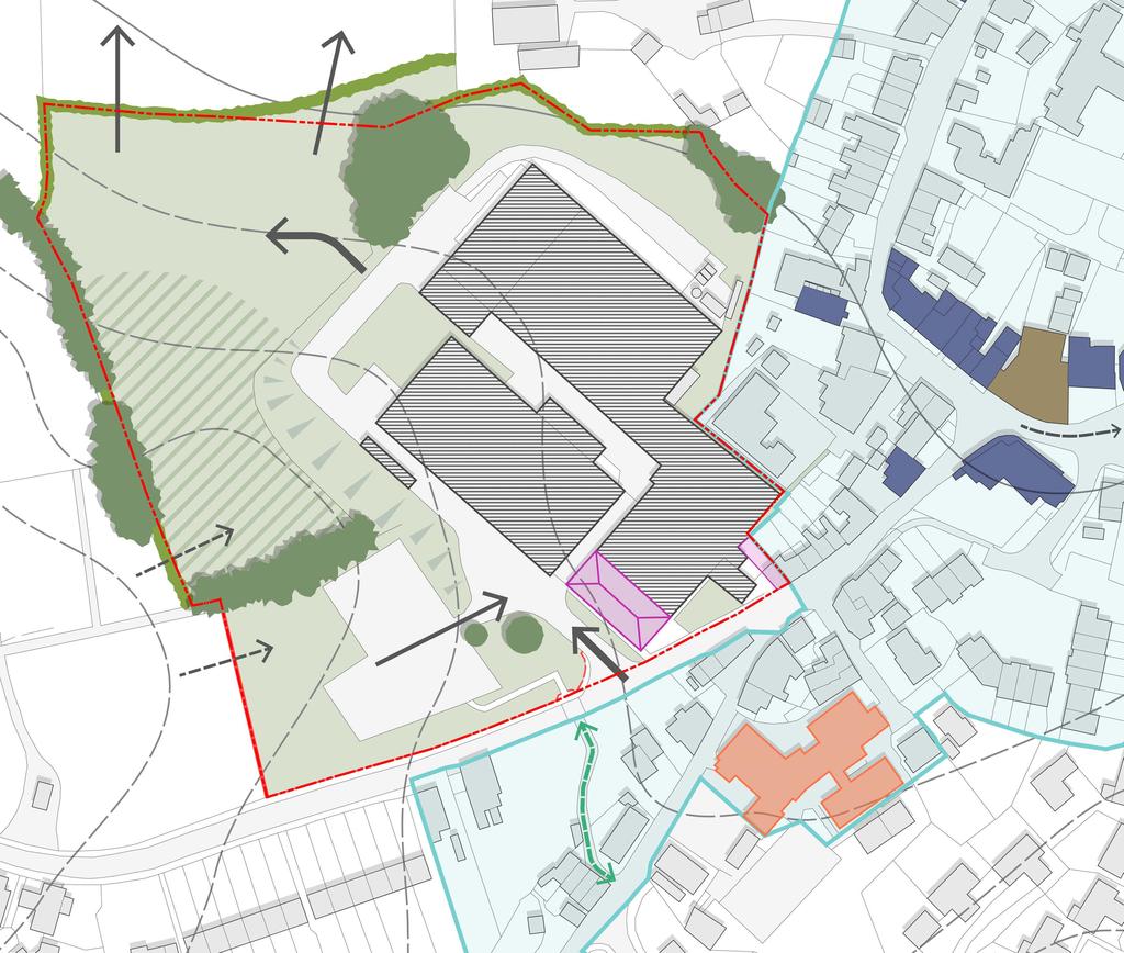 Opportunities and Constraints Key: Existing buildings to be demolished Views to Coly Valley +23.5 Existing buildings to be retained Colyton conservation area Listed buildings +28.