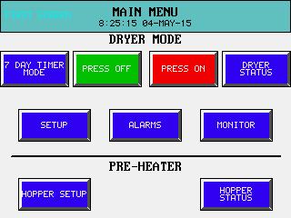 PRE-HEATER MODE: The Pre-Heater option can control multiple hoppers, with or without Delta-T. HOPPER SETUP: Press this button to display the Hopper Setup screen.