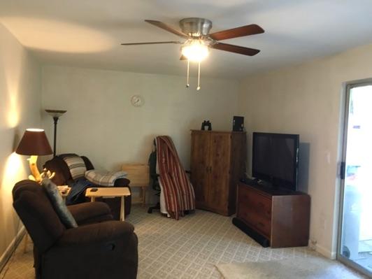 1. Family Room Family Room Walls and ceilings appear in good condition overall. Flooring is carpet.