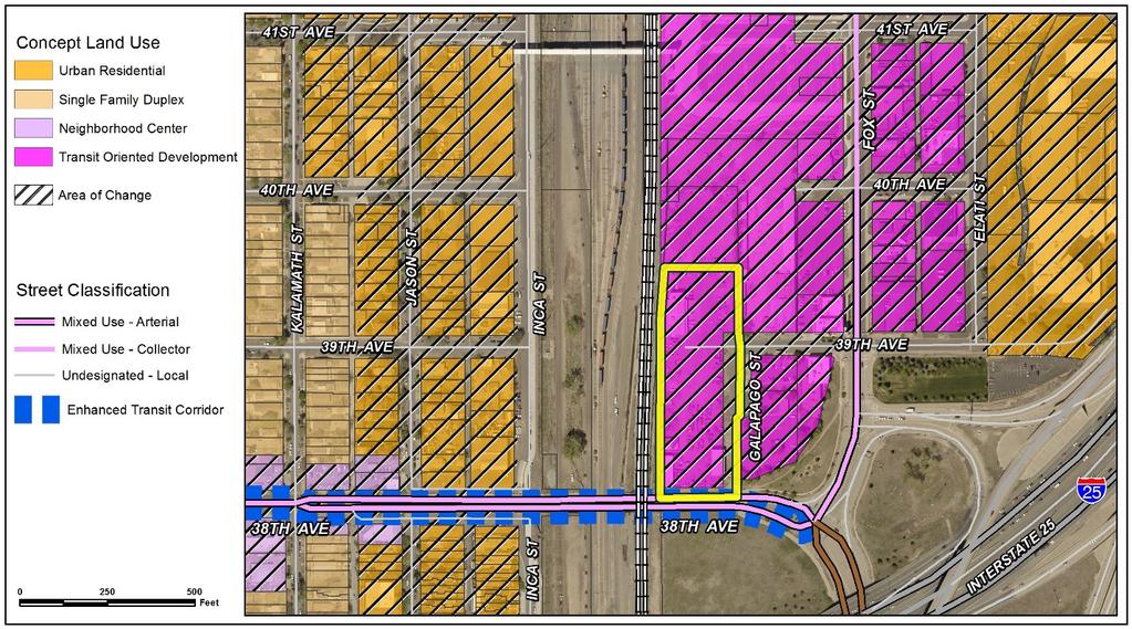 Rezoning Application #2018I-00075 January 2, 2019 Page 12 Street Classifications The site is served by Galapago Street and 39 th Avenue, which are classified by Blueprint Denver as Undesignated Local