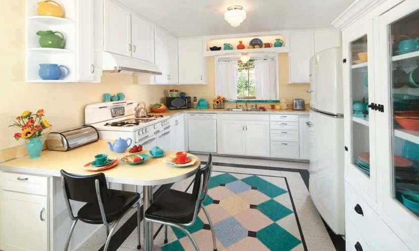 Lively floor patterns are a favorite design tool for Margie Grace s colorful updates of vintage kitchens.