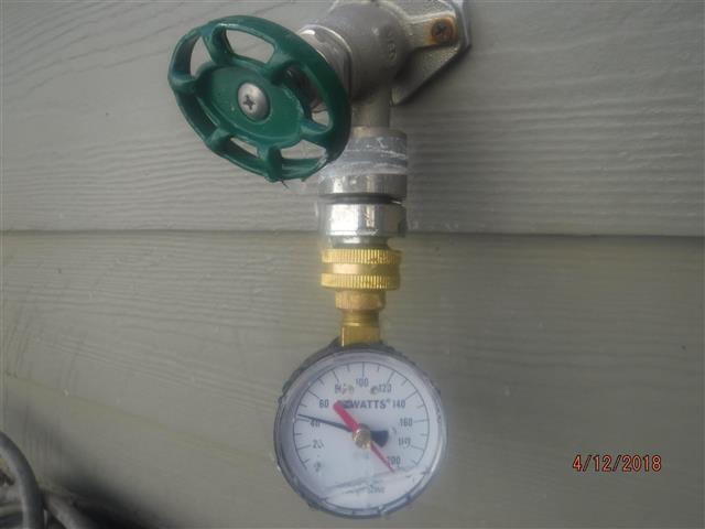 G. We observed the water pressure at the home to be lower than typical at 40 psi. The inlet water pressure to a home is typically between 50 and 80 psi.