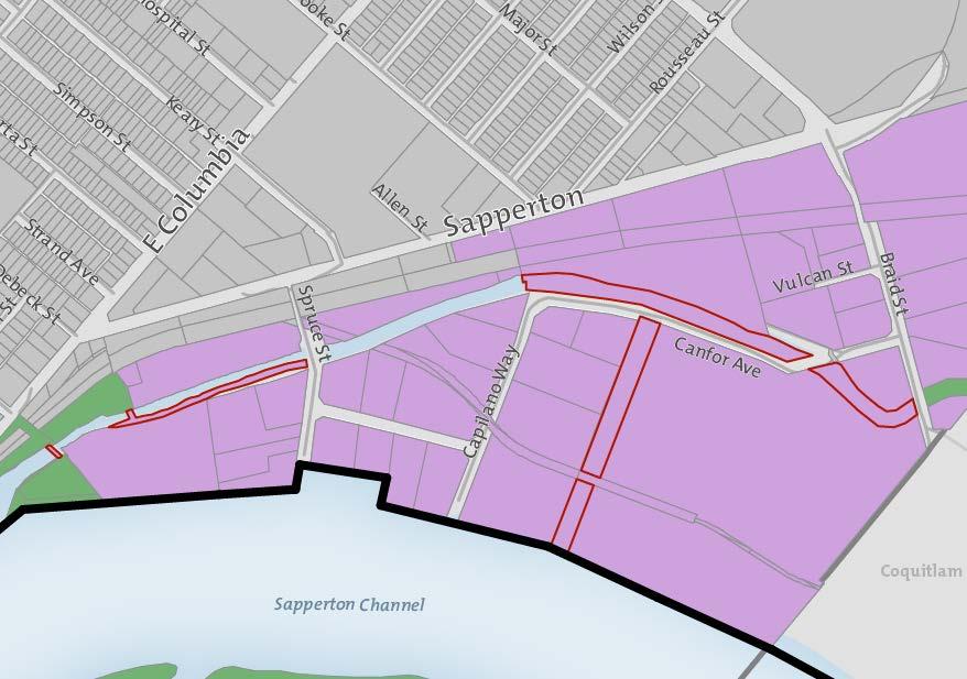 Mapping Clean-up Small parcels through and along the Brunette River in the industrial area south of Brunette Avenue were designated Industrial or General Urban in Metro 2040.