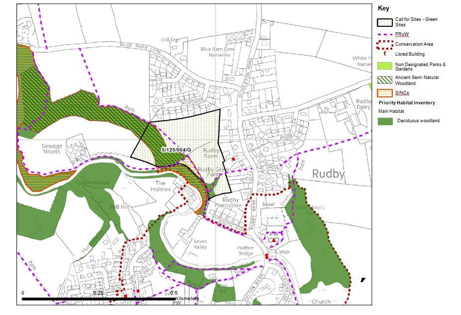 Rudby Farm Originally preferred, but now not preferred by HDC (S/125/004/G) Valley bottom land Upper field Bank wood (SINC) Lower field with archaeology Crossed by footpaths recreation use.