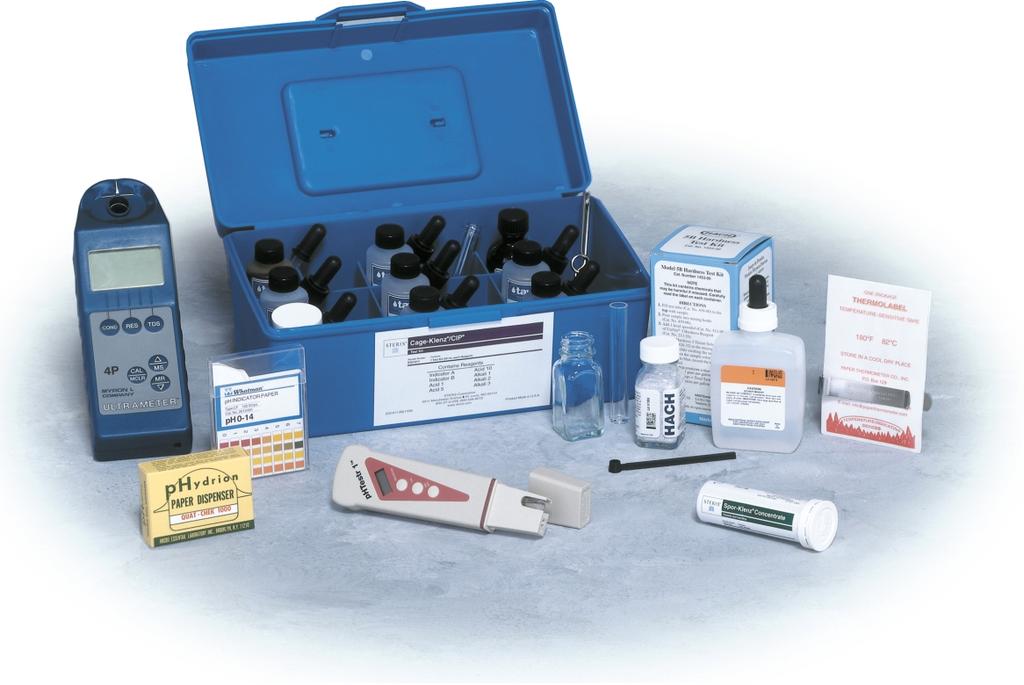 PRODUCT CONCENTRATION AND TESTING ACCESSORIES TO MONITOR PRODUCT LEVELS AND WATER CONDITIONS.