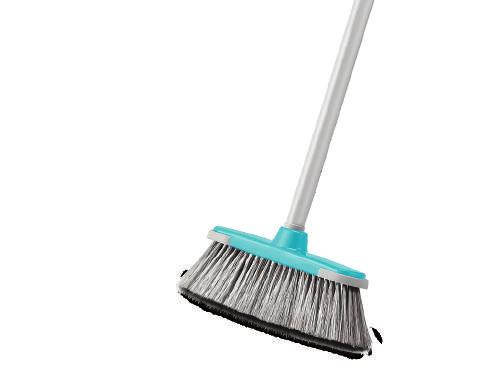 Innovative dry mop with a washable and reusable microfiber head and an extendable handle; ideal for