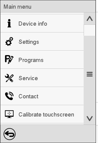 14.4.2 Touchscreen calibration This function serves to optimize the display for the user s individual angular perspective. Path: Main menu > Calibrate touchscreen Normal display.