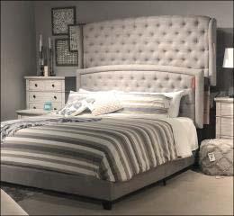 in a light gray fabric 981/982 bed has shelter wing design in a light gray fabric Requires foundation/box spring Beds available: Queen Arched Bed (381)