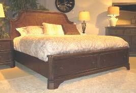 bedroom made with birch veneers and hardwood solids Shaped headboard features a beautiful starburst veneer pattern set inside a crossbanded border Bed offers two spacious drawers of storage in the