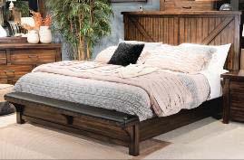 bed has faux barn door panels with accenting metal hardware Crossbuck bed offers upholstered bench footboard Unique -46 chest with sliding barn door panel works well with panel bed The -45 chest is