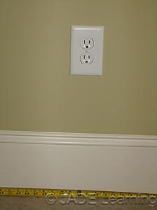 If space is limited, the receptacle outlet can be installed on the side of a cabinet below the countertop level, as long as it is not more than 12 in. below the countertop. Mounting receptacles in small bathrooms with limited space can be challenging.