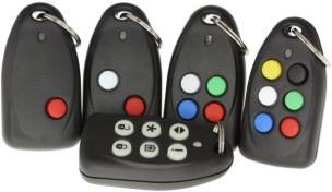 KEYRING REMOTES Keyring Remotes available from single button to 6 button Unique TX clip antenna design increases operating range by 50% Crystal controller +/- 100KHz 12V alkaline battery: GP23AE