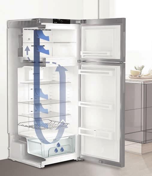Two temperature sensors regulate the process and ensure that the required temperature is precisely main tained throughout the entire fridge compartment.