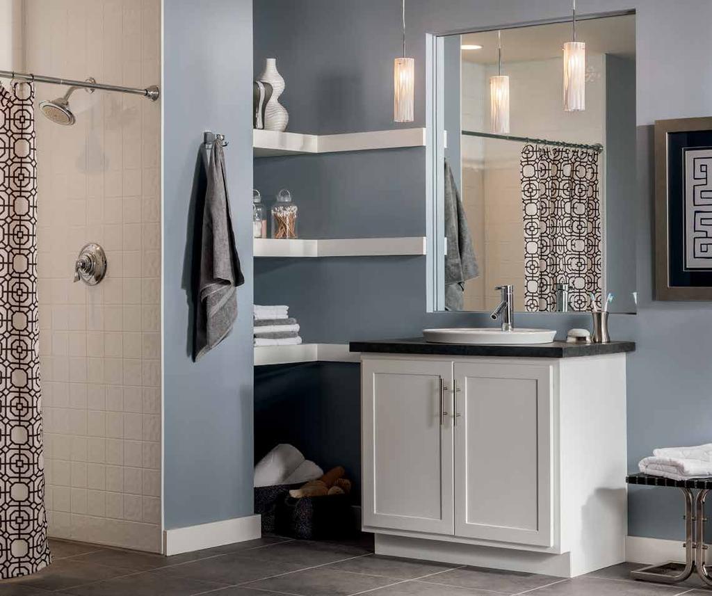 conventional bathroom vanity with storage for bath essentials behind closed doors.