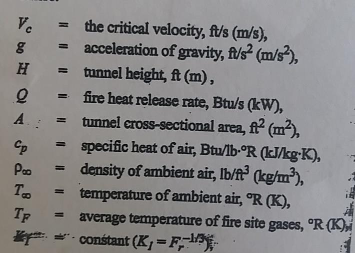 Critical velocity The minimum steady-state velocity of the ventilation airflow