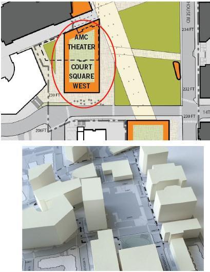 AMC Theater site. Allows possible, future redevelopment of the AMC site apart from a County building. Keep the AMC use until redeveloped.