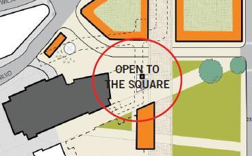 to the Square with future open space. Allows for Courthouse Plaza connection to the new Metro entrance and the Square.