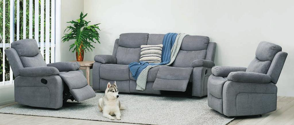 storm charcoal Nikson Lounge Soft, plush lounge with quality recliner mechanism to suit any home.