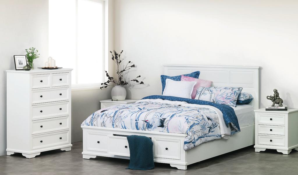 interest free - available check instore for availability Vienna Bedroom Range A timeless white painted range with a distinctive high headboard. Matt black round metal handles.