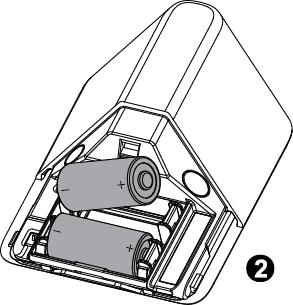 1. Press in this point. 2. Push in the direction of the arrow shown in the drawing to separate the detector from the bracket. 3. Mount the bracket on the wall. 4. Install new batteries.