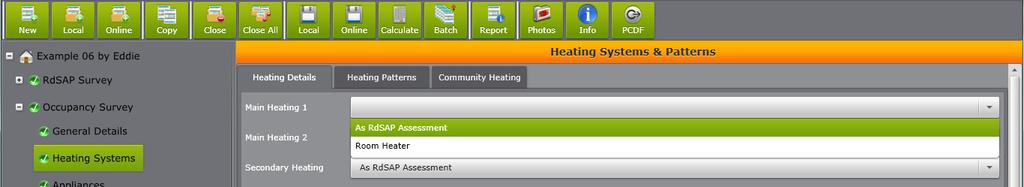 Heating Systems The selection once the Heating systems are defined are