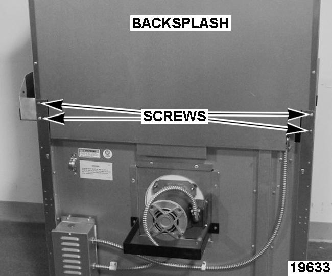 Remove screws securing backsplash to frame. 2. Lift off backsplash. 3.