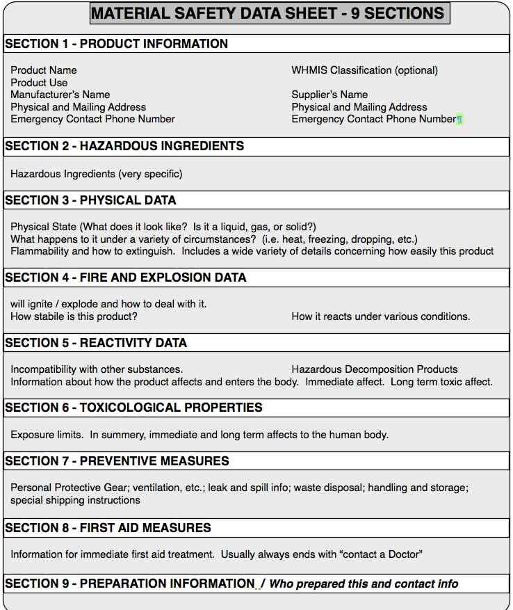 Research and Develop Polices & Procedures ** Use MSDS Sheet for Research and Development Material Safety Data Sheets A Material Safety Data Sheet (MSDS) is a document that