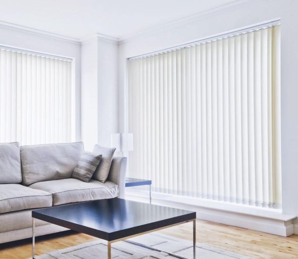 Vertical blinds are ideal for small or large windows and doors and can be drawn back to bring the view inside, let the air flow through and to allow easy access through busy doorways.