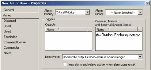Select the Disarm tab if the action plan is to be associated with a Disarmed Alarm Zone. 5. In the Alarm Priority drop down list, select an available alarm priority. 6.