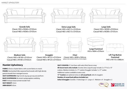 Stanard Armchair H83 x W95 x D95cm (Please Note Standard Chair is Shorter Depth) Chaise Footstool H45 x W79 x D103cm Large Footstall H50 x W84 x D76cm Parq Upholstery