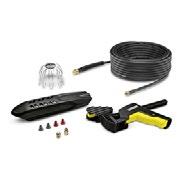 0 The gutter and pipe cleaning kit works all by itself with high pressure. It easily cleans outflows, pipe blockages and gutters. Hose length: 20m. Sand and wet-blasting kit 10 2.638-792.