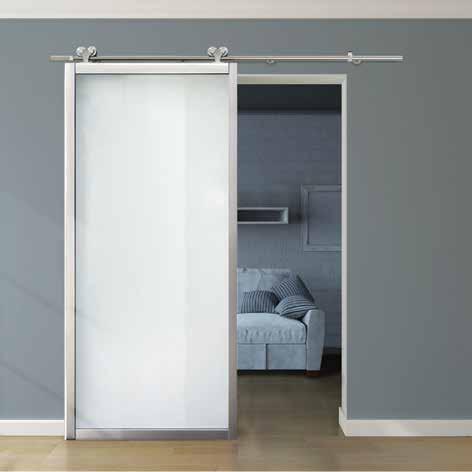 94-470 Series Satin Aluminum Framed Door with Stainless Steel Finish Barn Door