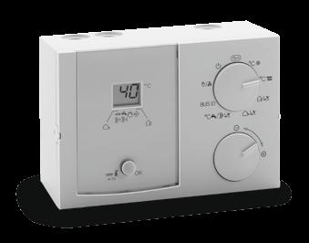 temperature by controlling a heat generator or mixer. A room thermostat or timer (24 V) can be connected. Hot-water function via sensor or thermostat.