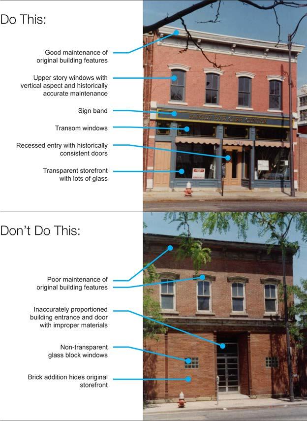 DOWNTOWN ARCHITECTURE + DESIGN MANUAL GENERAL GUIDELINES FOR FACADE DEVELOPMENT APPROPRIATE TREATMENTS / ELEMENTS Good maintenance of original building features Upper story windows with vertical