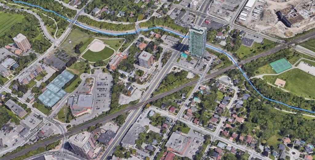 Problem Two routes of flooding and public safety 1 Spill 2 Backwaterl * Secondary Problem Existing bypass channel is a major defining feature in Downtown Brampton.