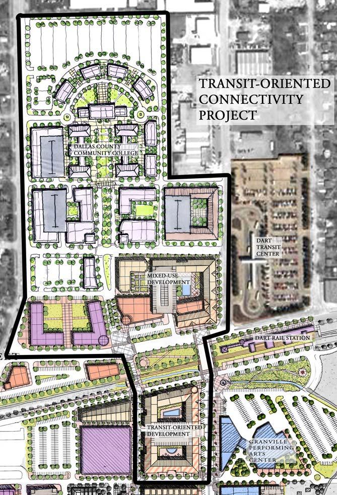 Project Description Transit-Oriented Connectivity Project This project establishes pedestrian, bicycle, and vehicular linkages to interconnect the proposed DCCCD satellite campus, the cultural